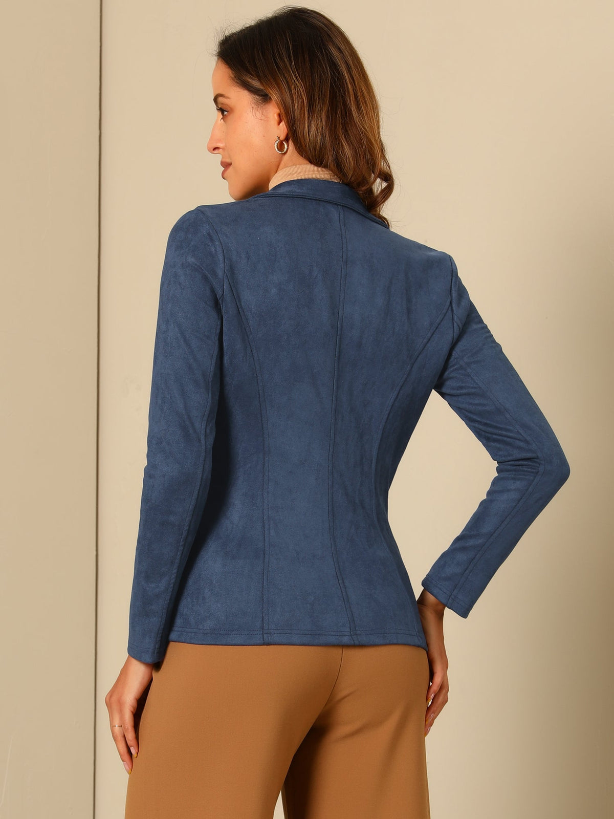 Stretch Solid Faux Suede Blazer