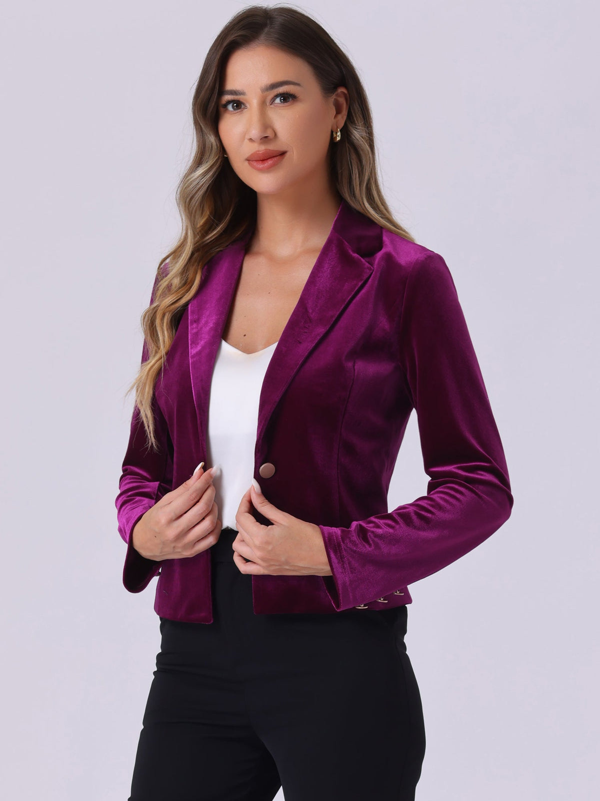 Cropped Velvet Decor-Cuff Blazer