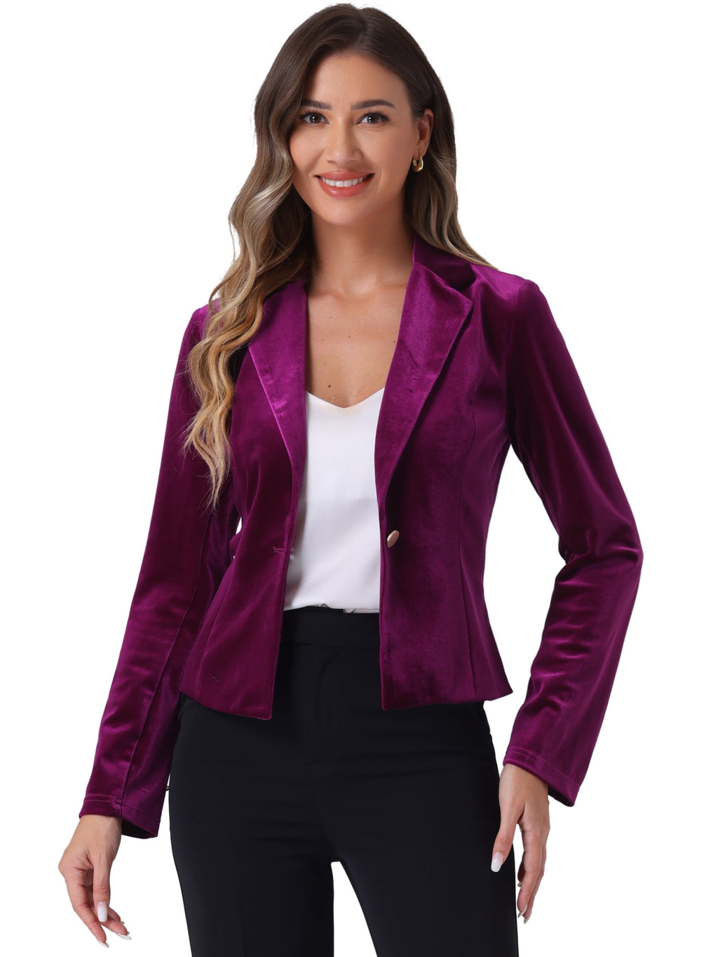 Cropped Velvet Decor-Cuff Blazer