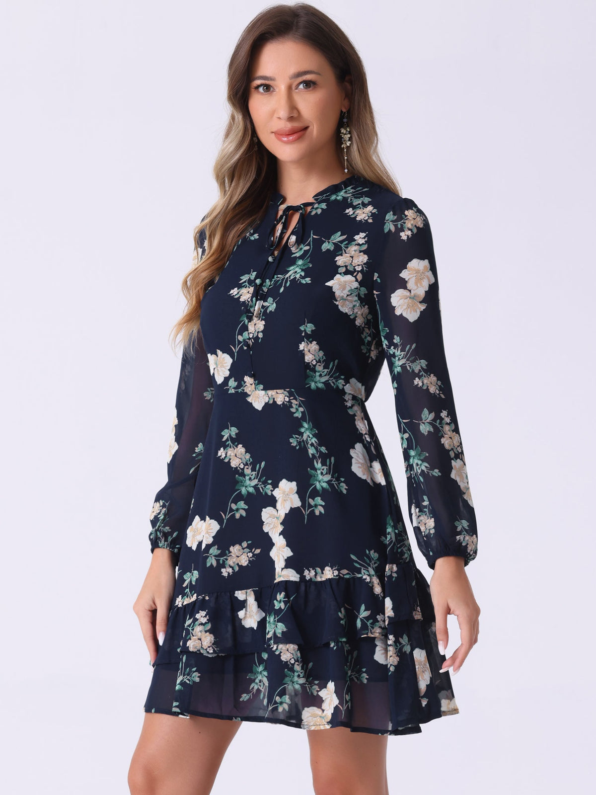 Floral Mini Long-Sleeve Dress