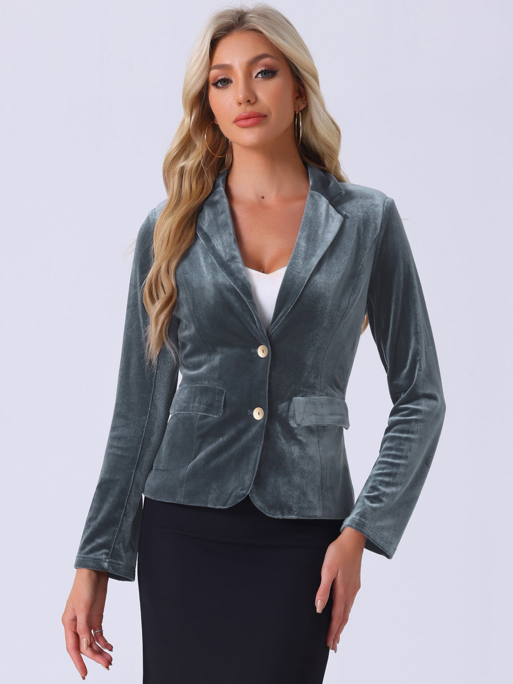 Button-Down Drape Velvet Blazer