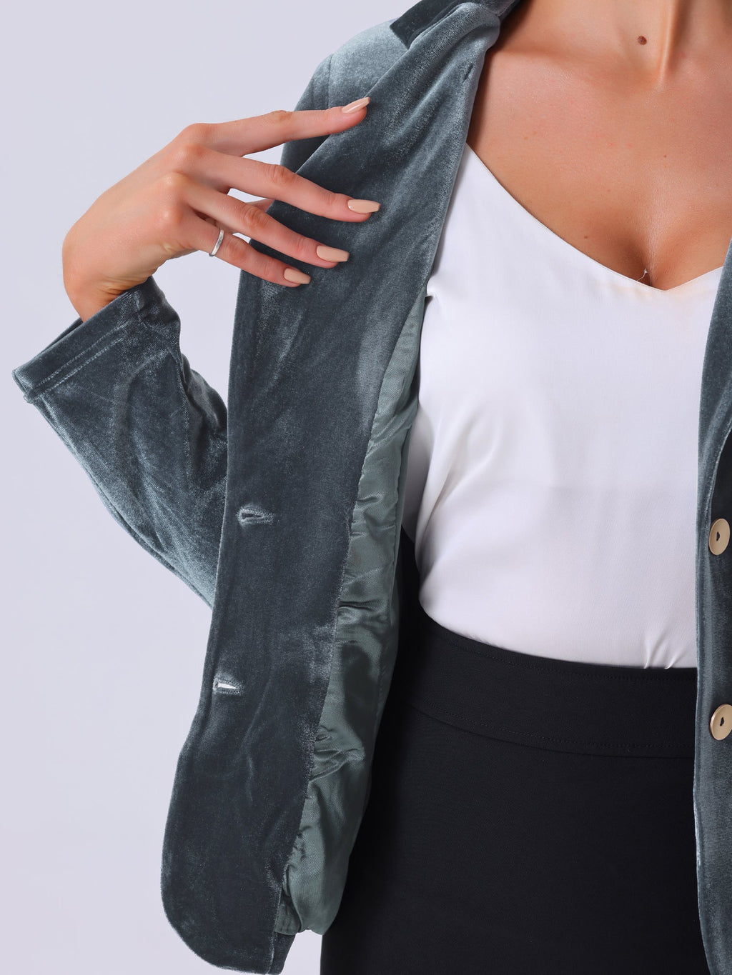 Button-Down Drape Velvet Blazer