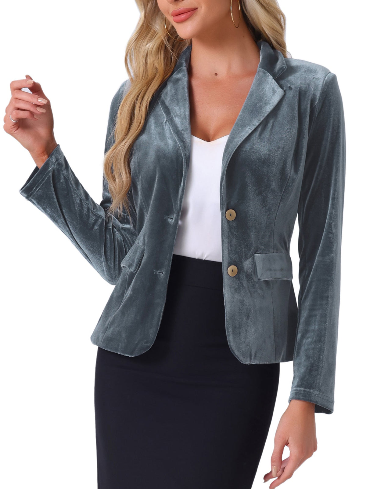 Button-Down Drape Velvet Blazer