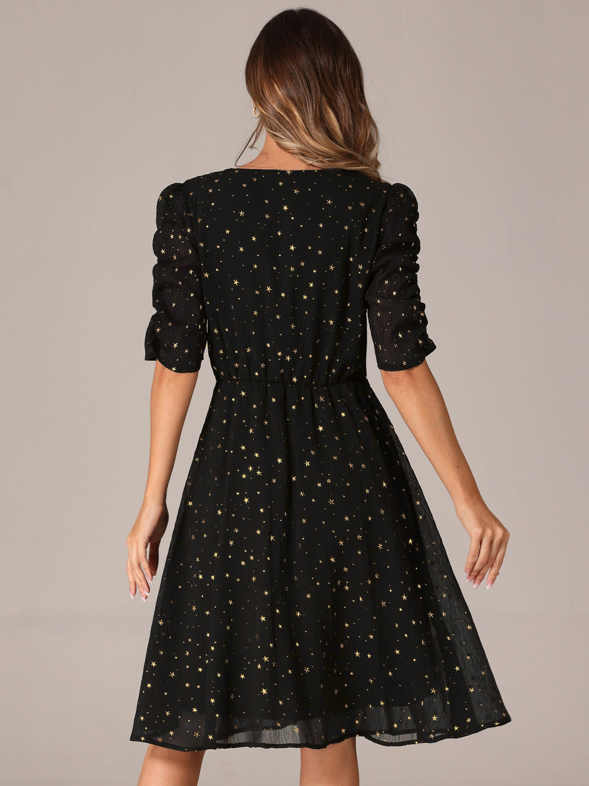 Short Sleeve Metallic Casual Dress