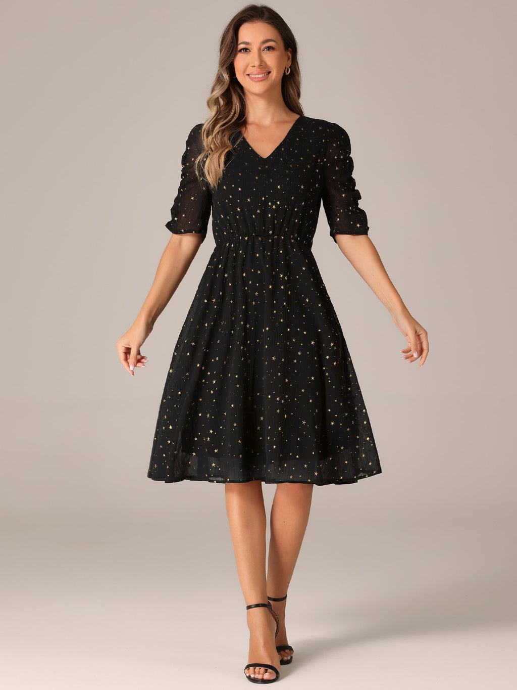 Short Sleeve Metallic Casual Dress