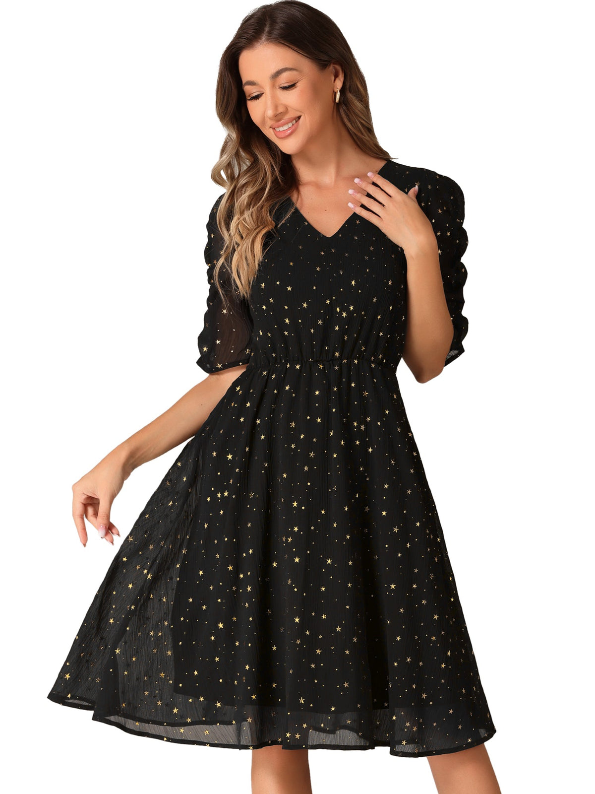 Short Sleeve Metallic Casual Dress