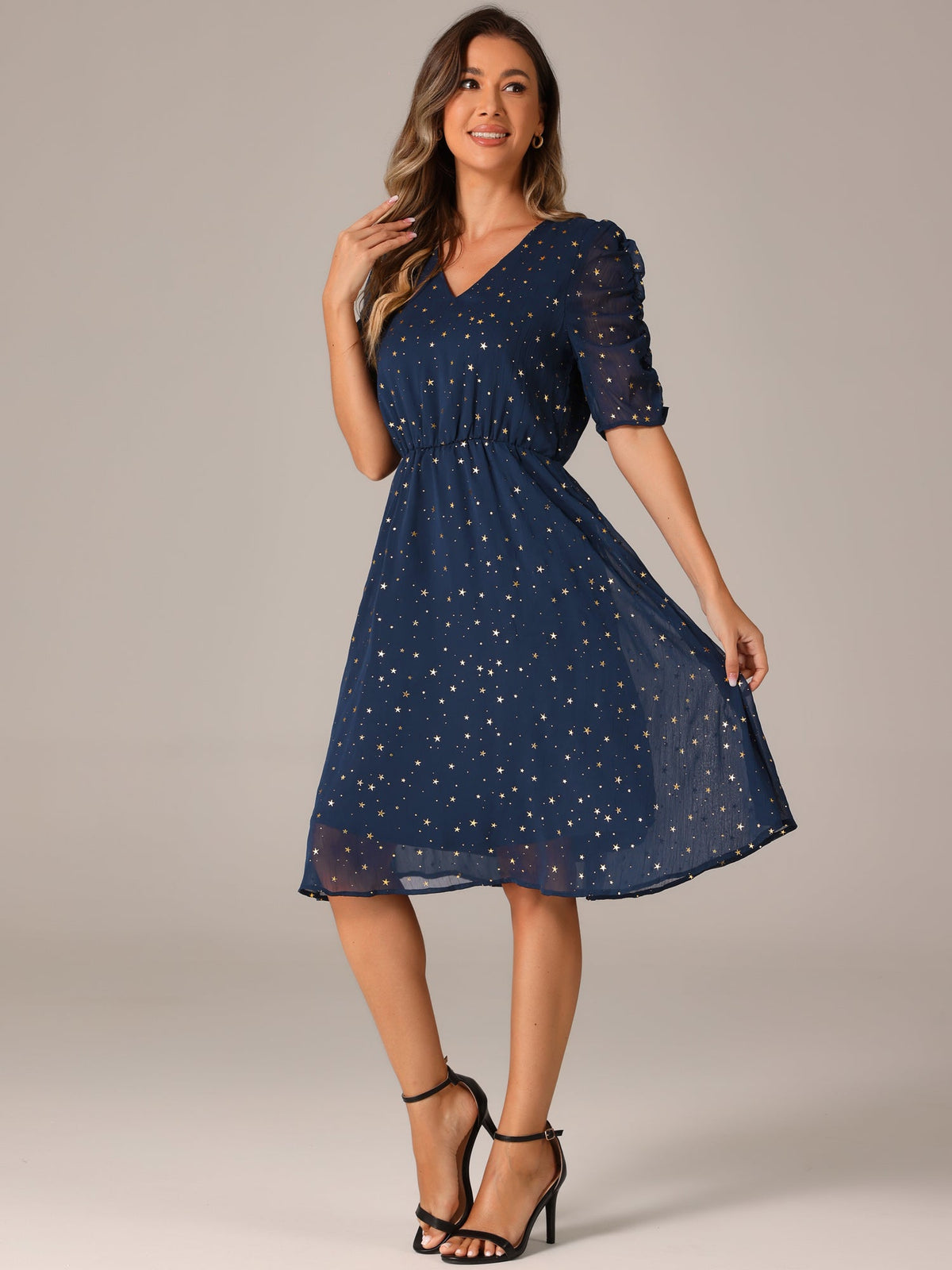 Short Sleeve Metallic Casual Dress