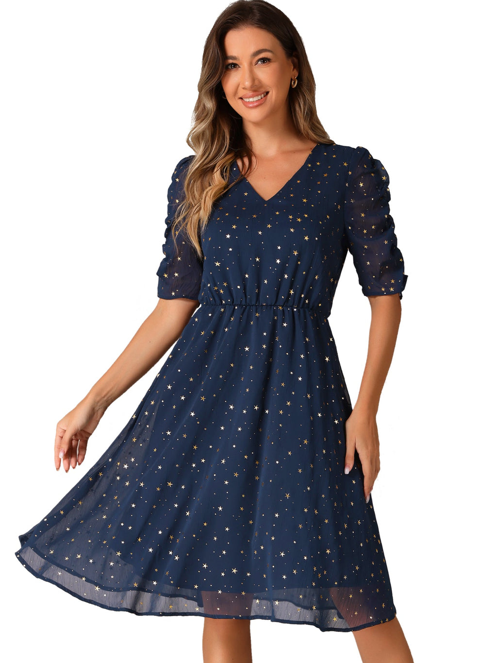 Short Sleeve Metallic Casual Dress