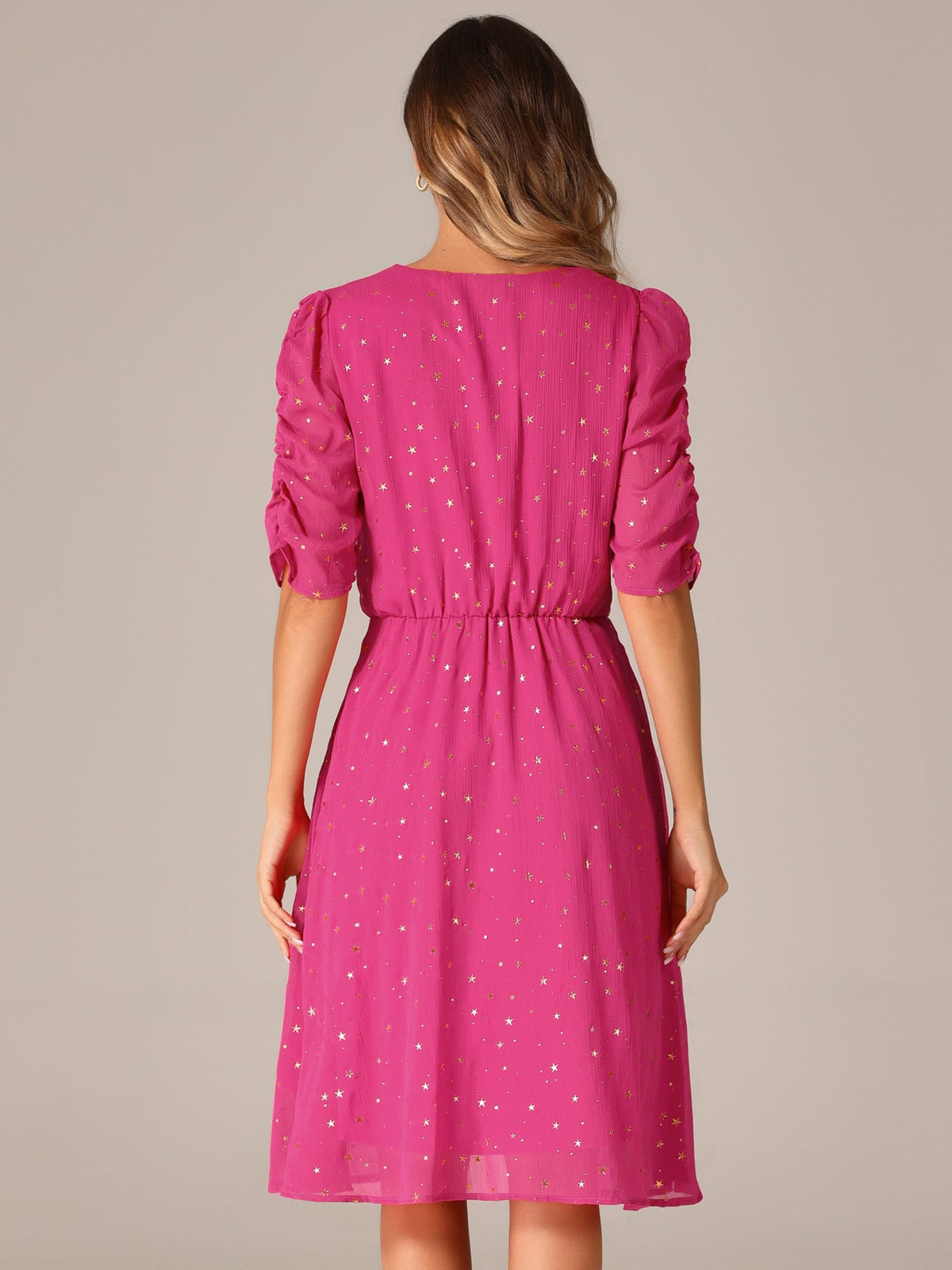 Short Sleeve Metallic Casual Dress
