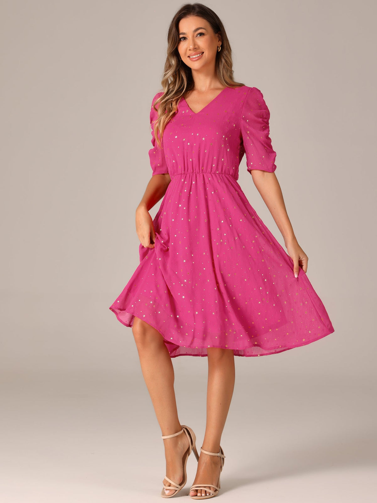 Short Sleeve Metallic Casual Dress