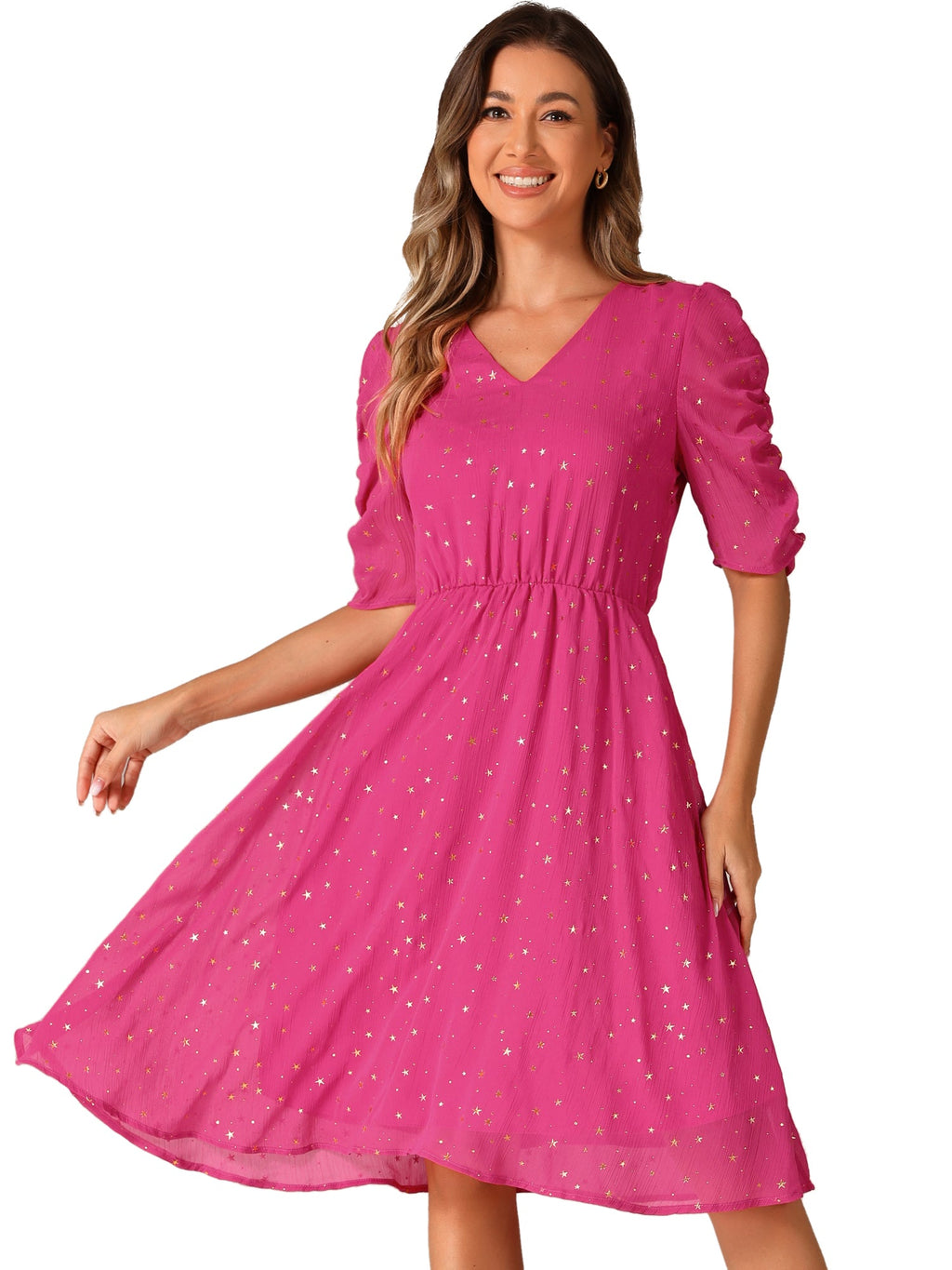 Short Sleeve Metallic Casual Dress
