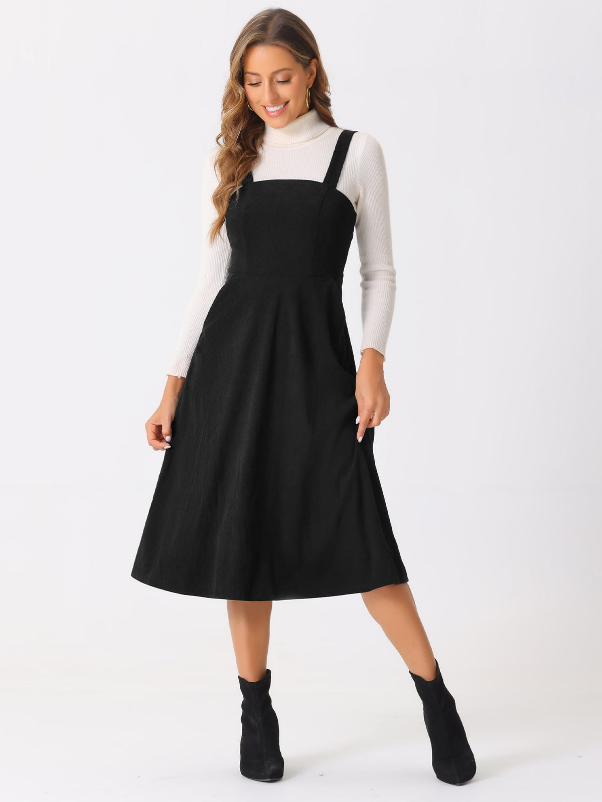 Mid-Length Solid Polyester Dress
