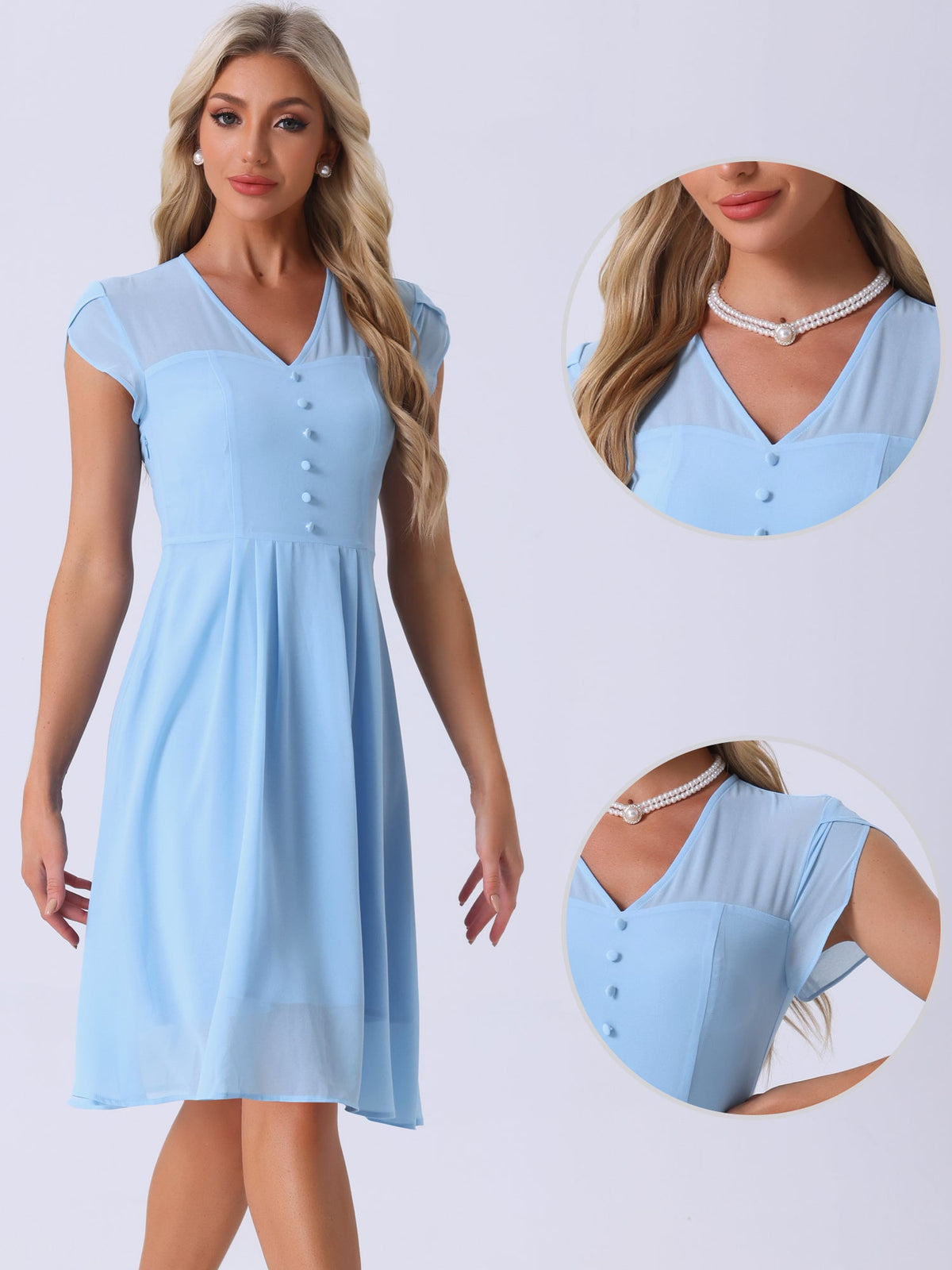 V-Neck High-Waist Chiffon Dress
