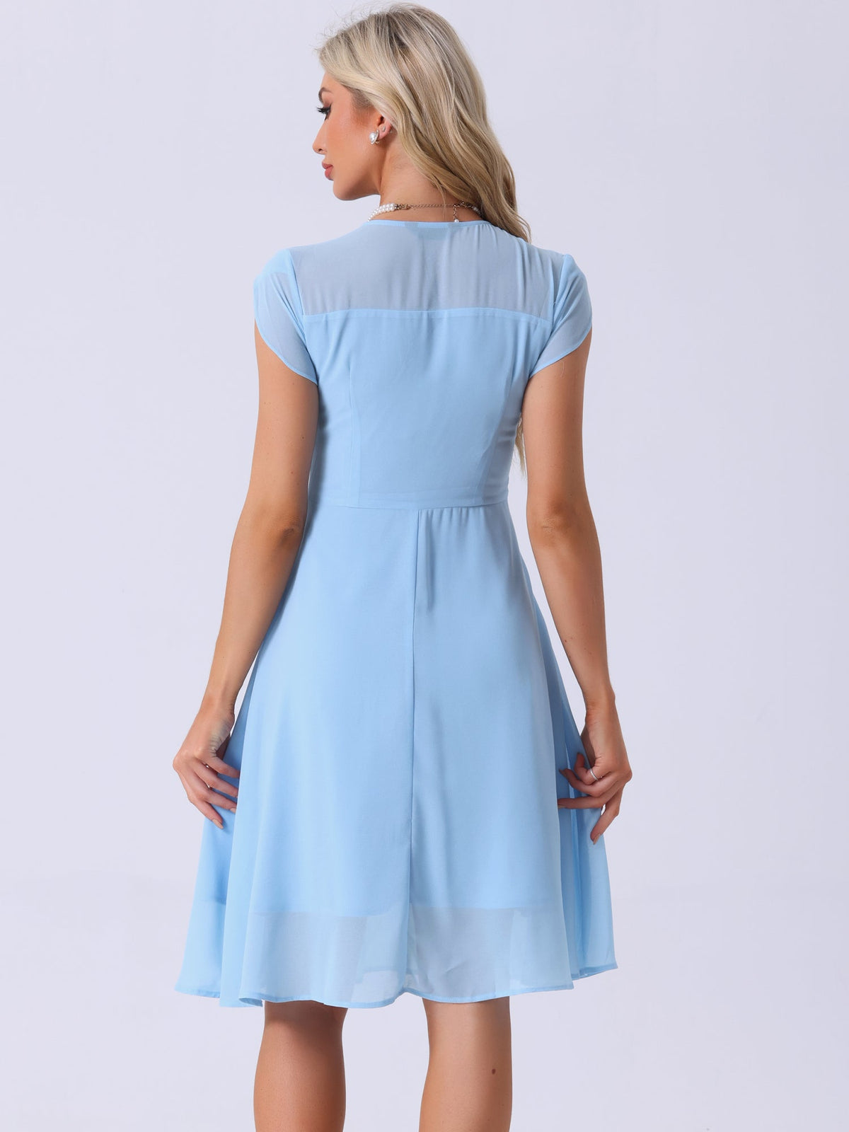 V-Neck High-Waist Chiffon Dress