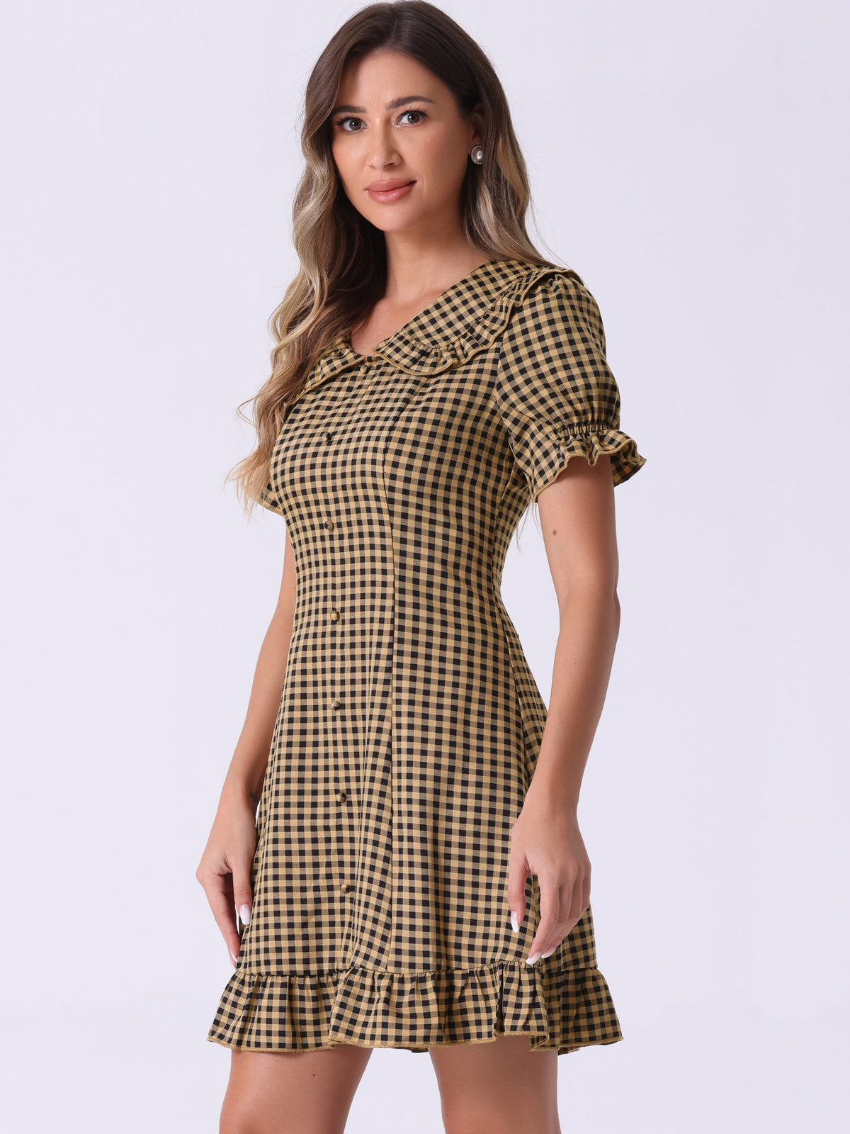 Puff Sleeve Ruffle Above-Knee Dress