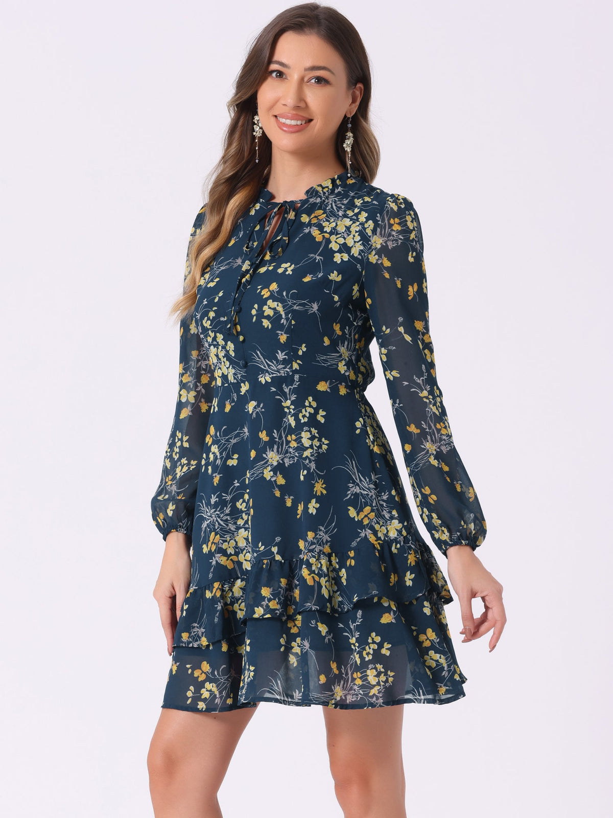 Floral Mini Long-Sleeve Dress