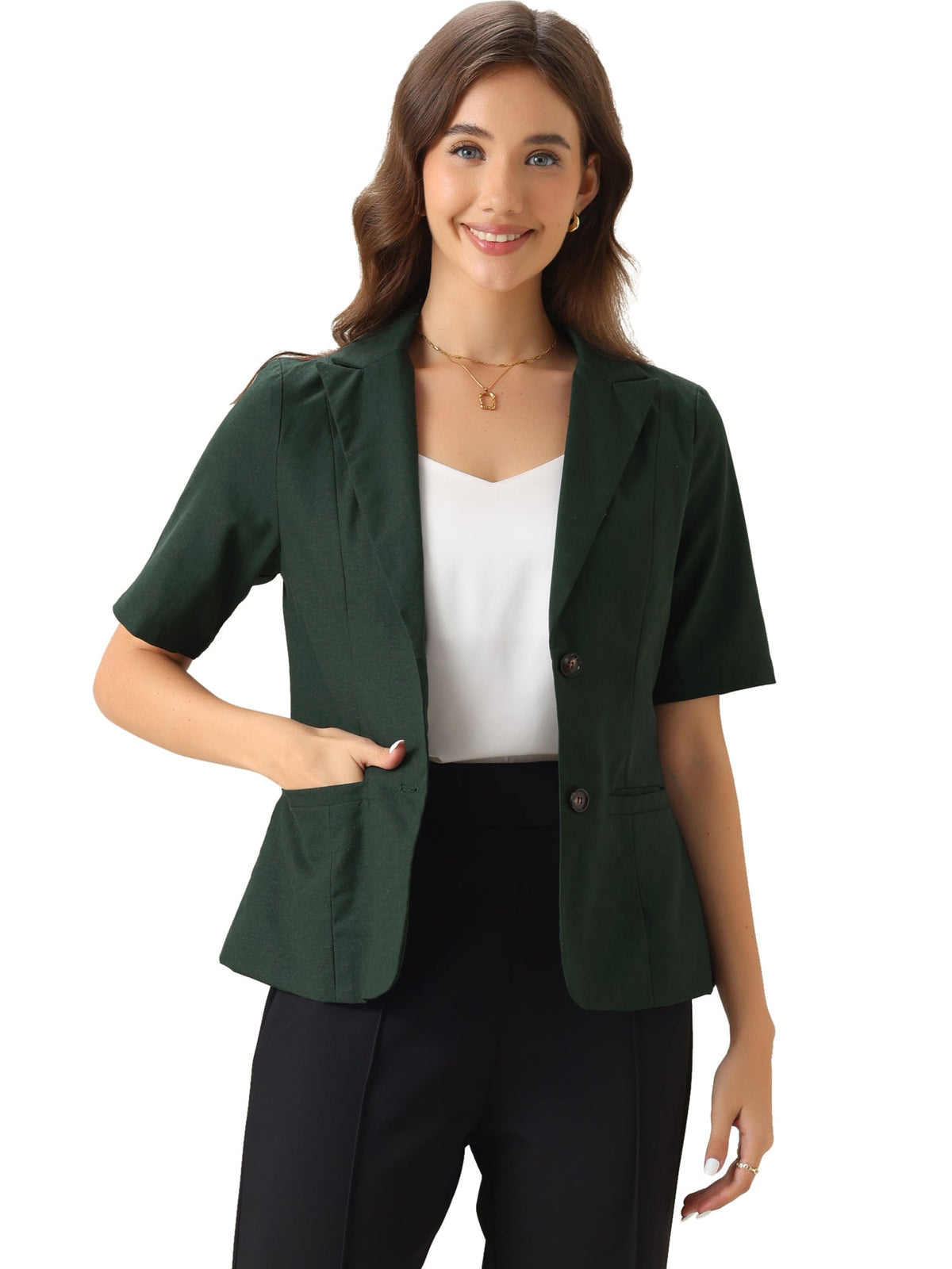 Cotton-Linen Short-Sleeve Solid Blazer