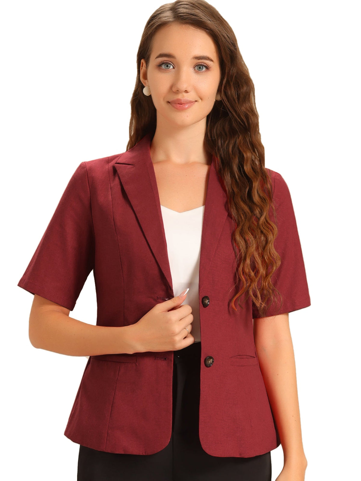 Cotton-Linen Short-Sleeve Solid Blazer