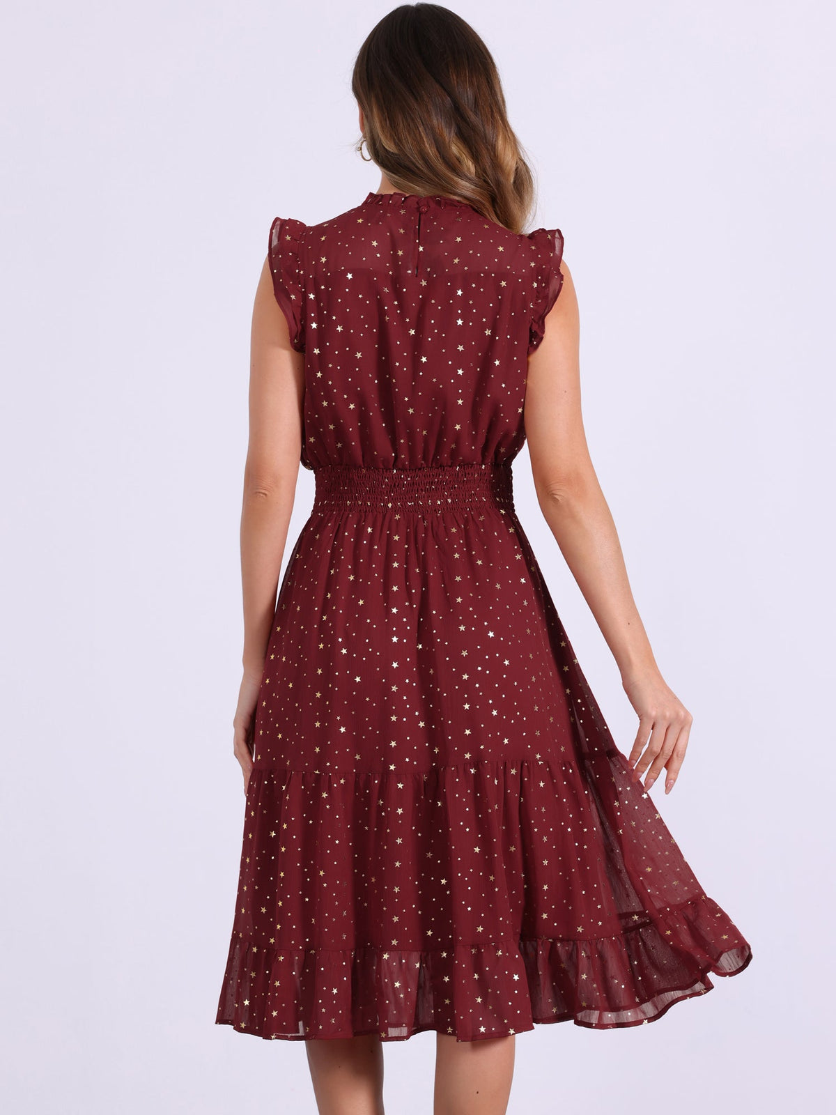 Star Print Sleeveless A-Line Dress