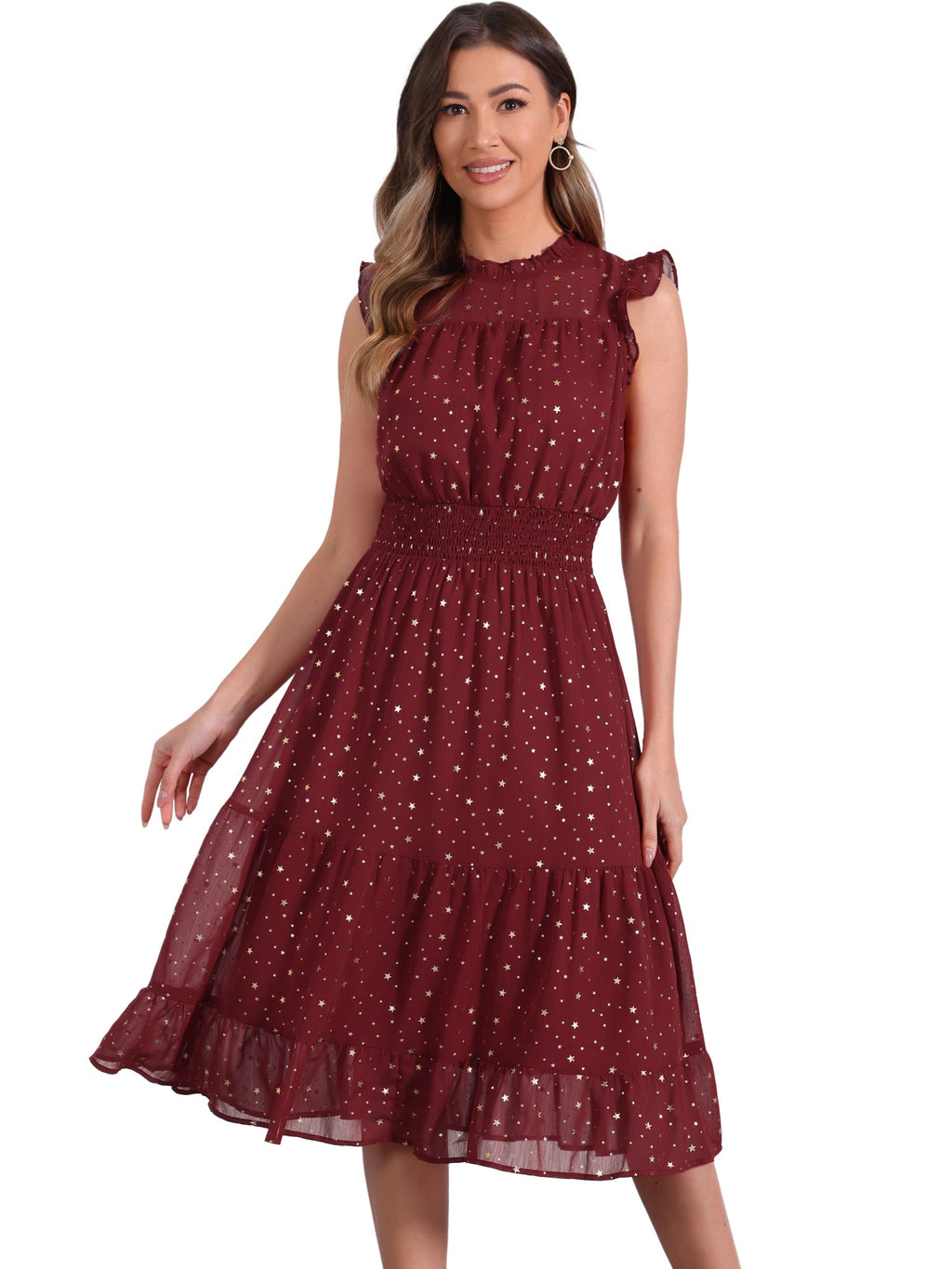 Star Print Sleeveless A-Line Dress