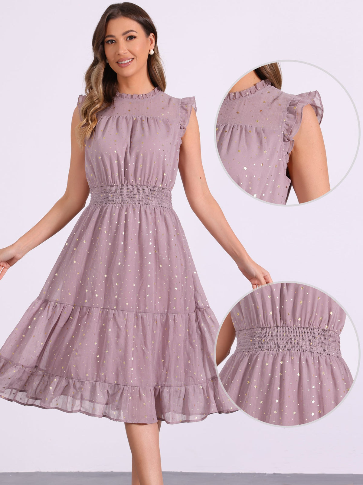 Star Print Sleeveless A-Line Dress