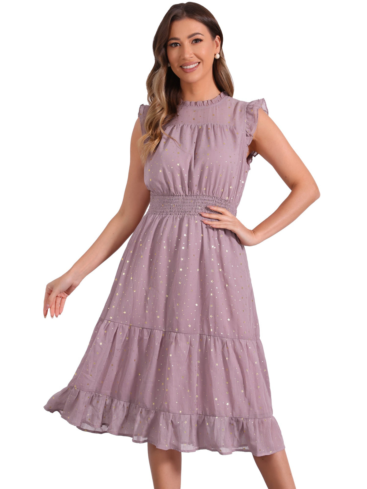 Star Print Sleeveless A-Line Dress