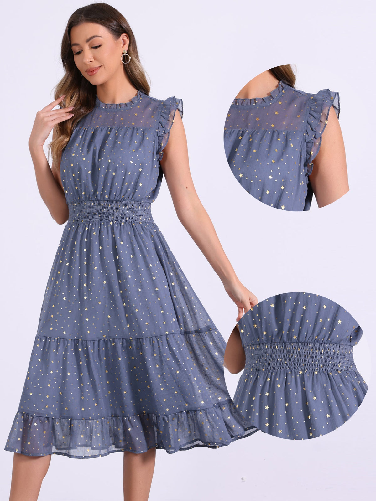 Star Print Sleeveless A-Line Dress
