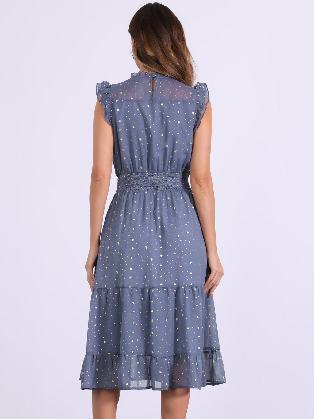 Star Print Sleeveless A-Line Dress