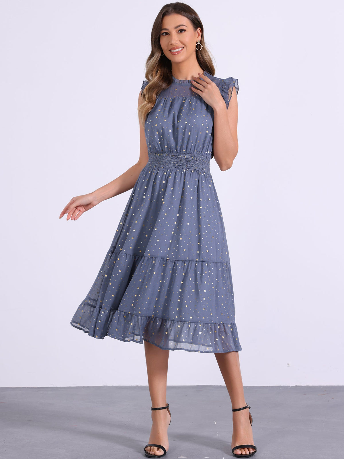 Star Print Sleeveless A-Line Dress