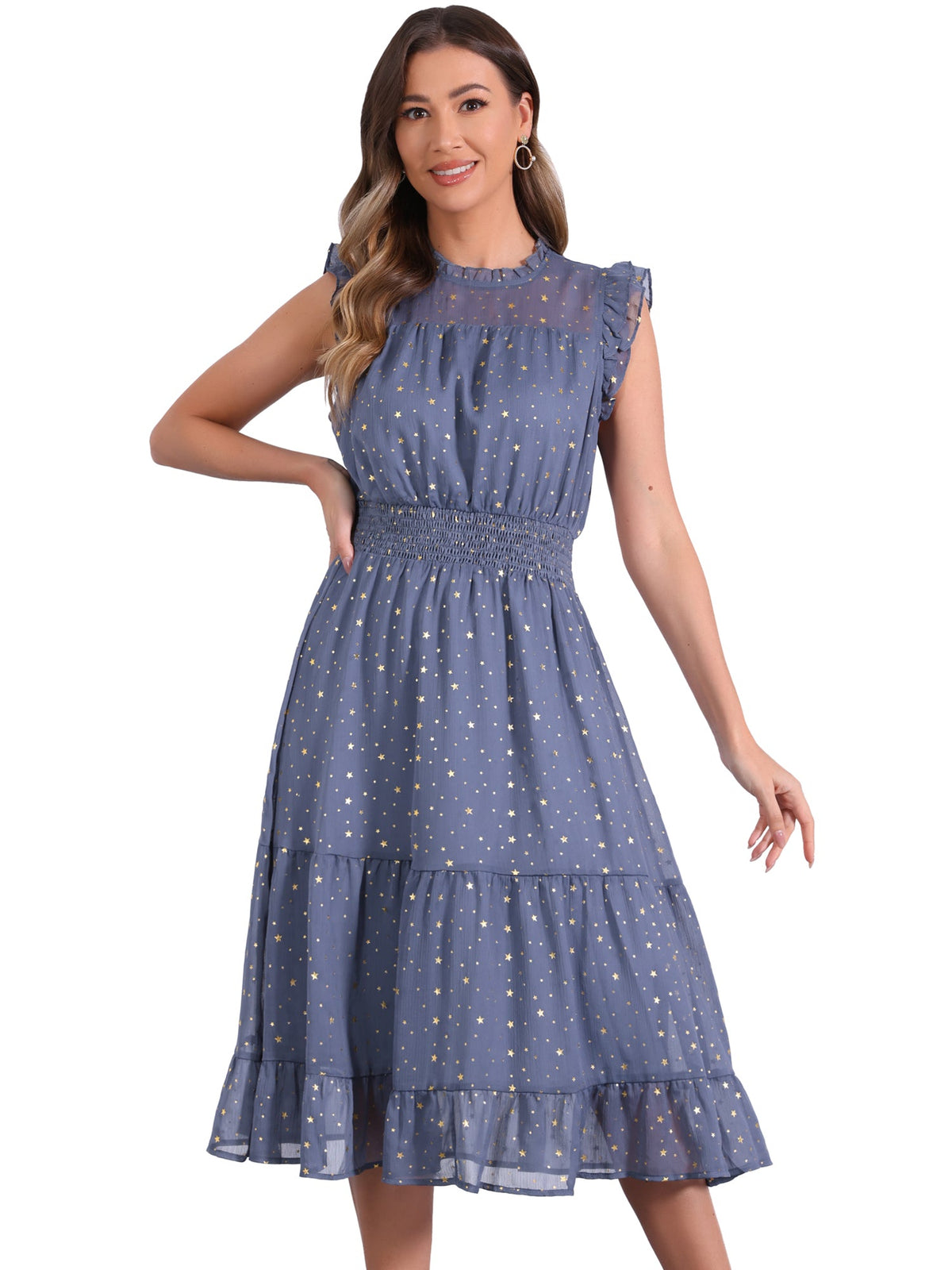 Star Print Sleeveless A-Line Dress