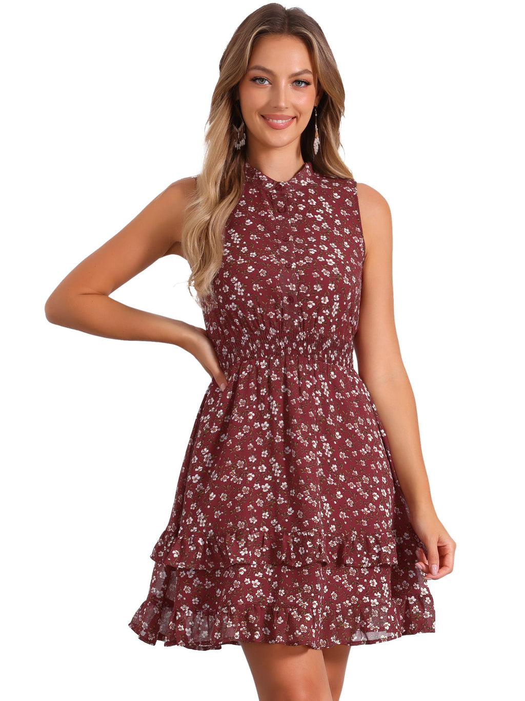 Floral Standing Collar Dress