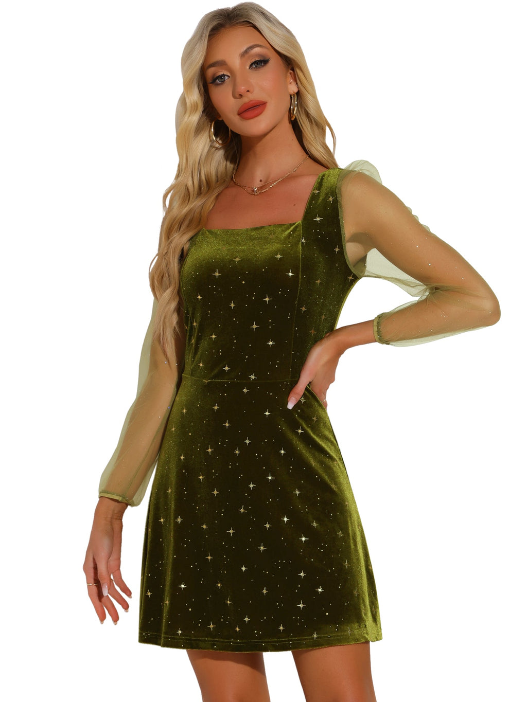 Glitter Star Square Neck Mini Dress