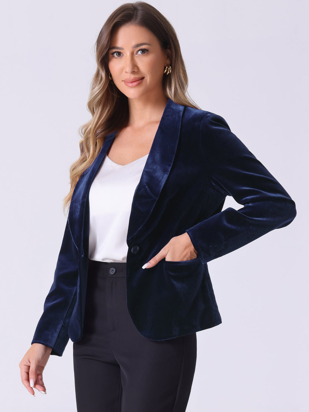 Velvet Shawl-Collar Single-Button Blazer