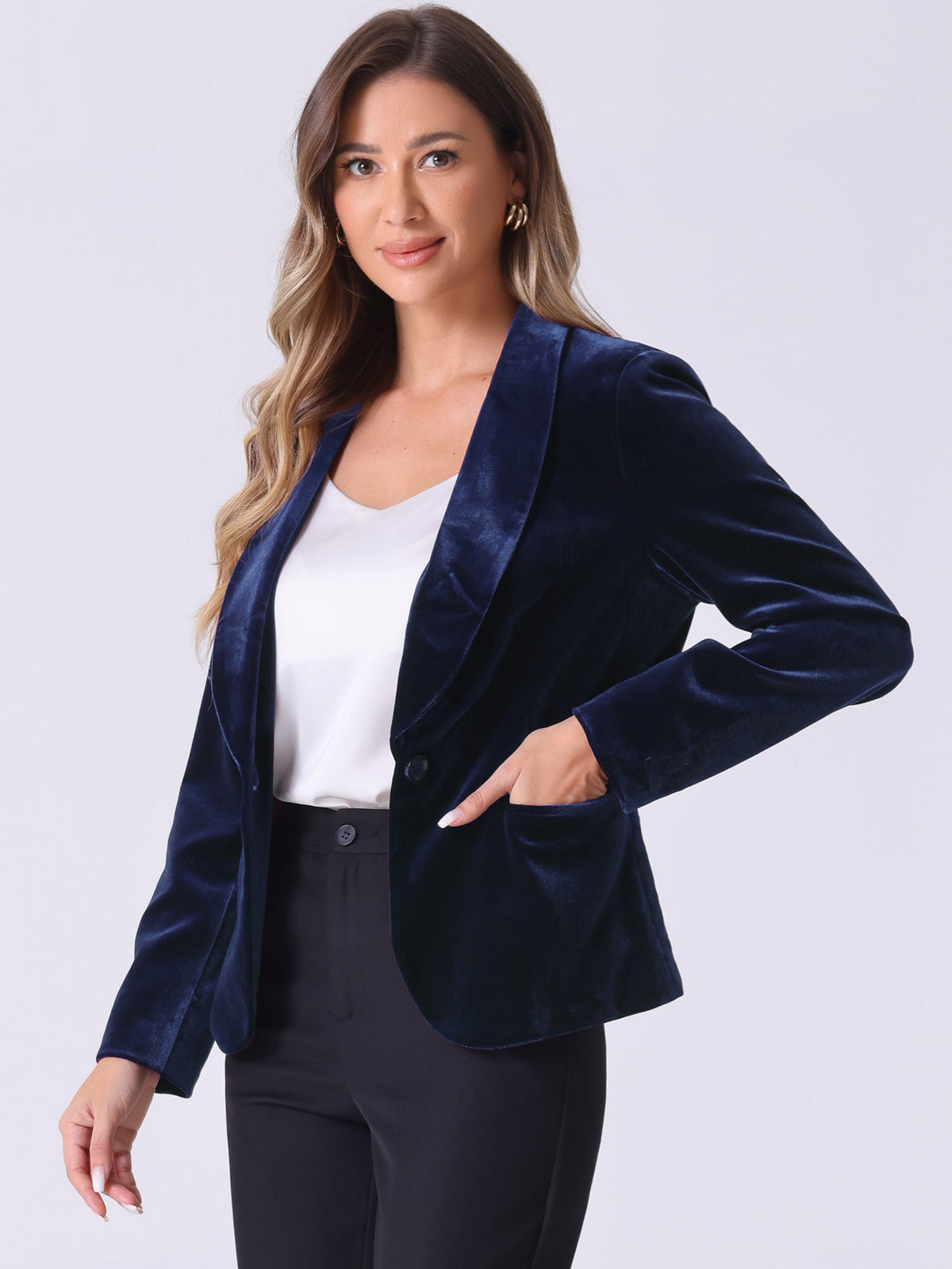 Velvet Shawl-Collar Single-Button Blazer
