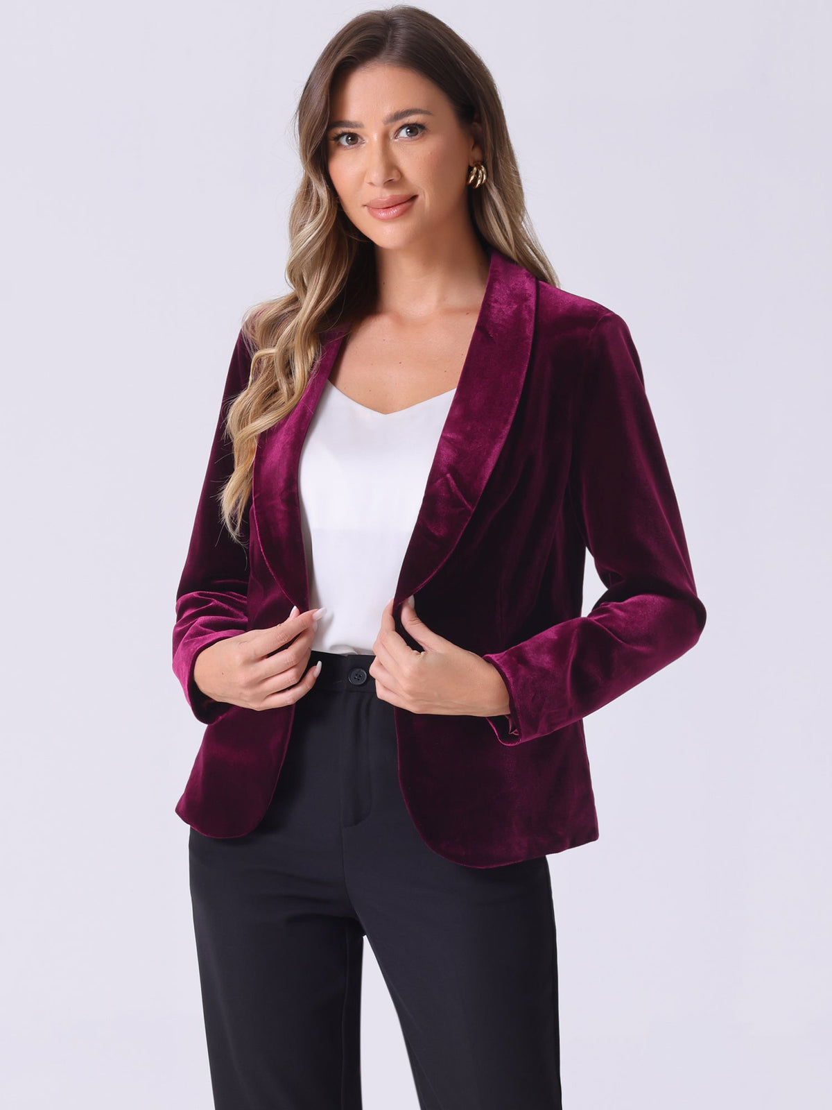 Velvet Shawl-Collar Single-Button Blazer