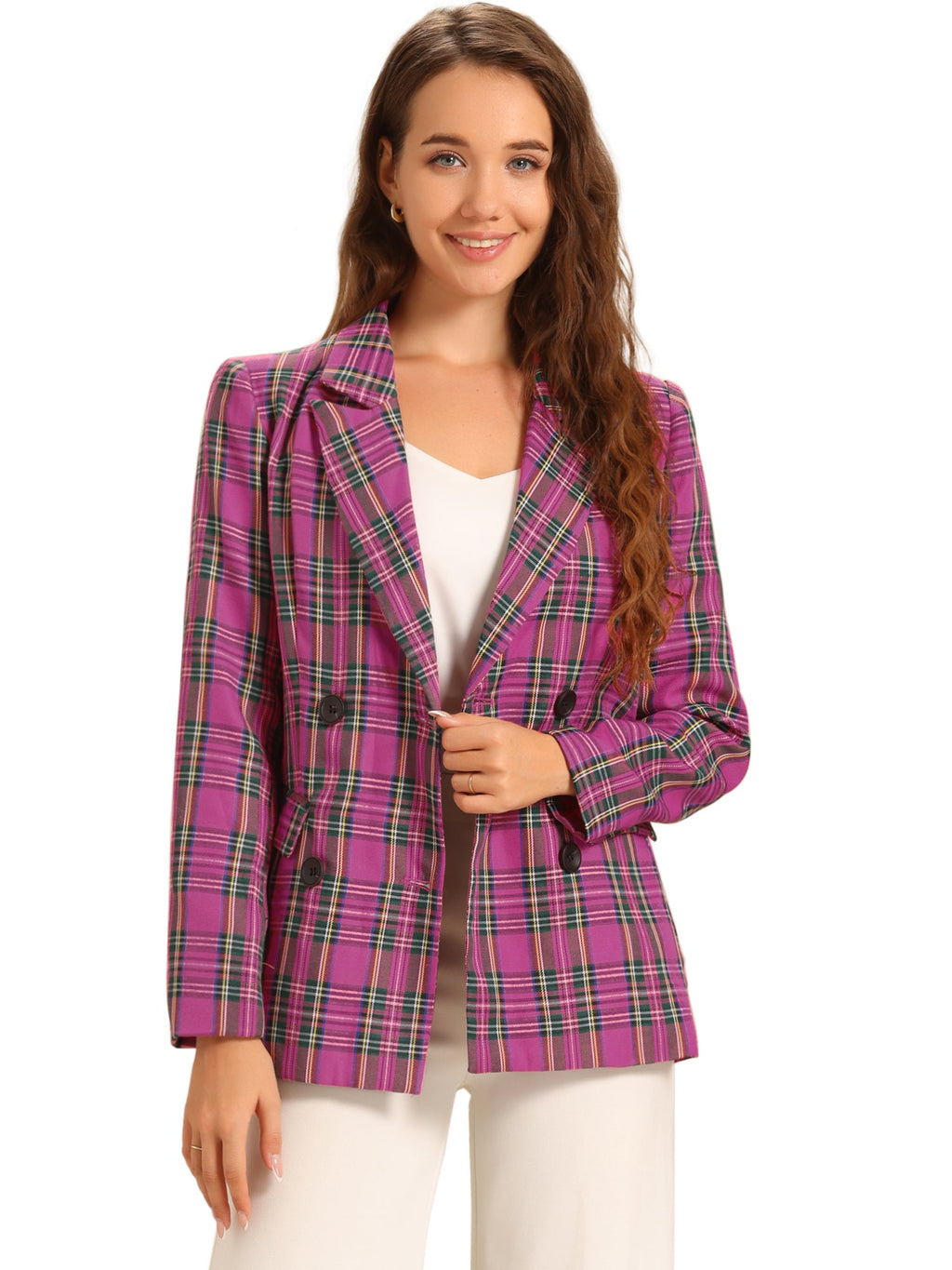 Plaid Padded-Double Breasted Blazer