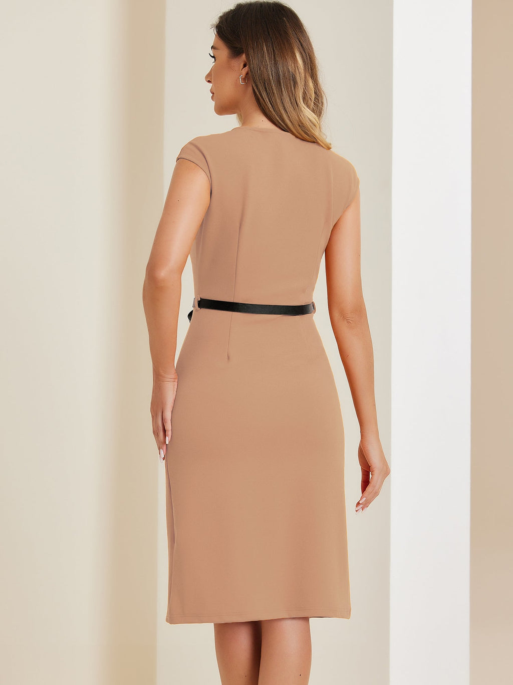 Short Cap Sleeve Belted Casual Dress