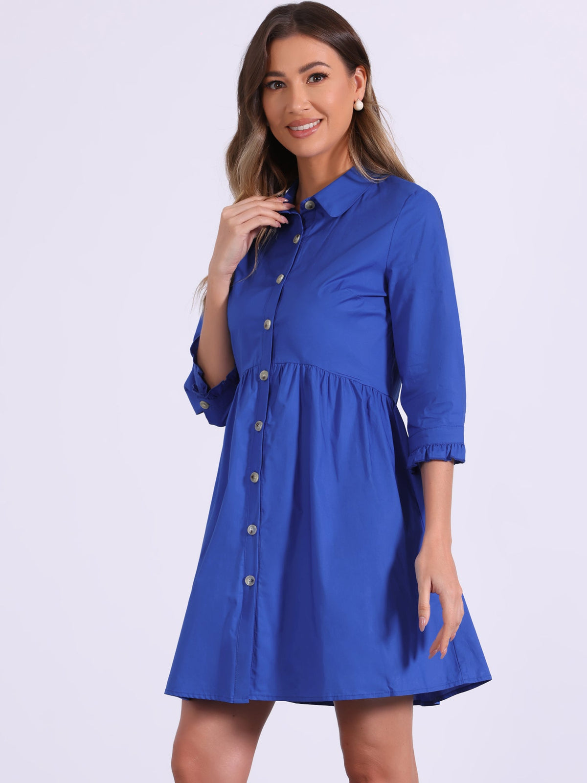 Point-Collar Ruched Dress