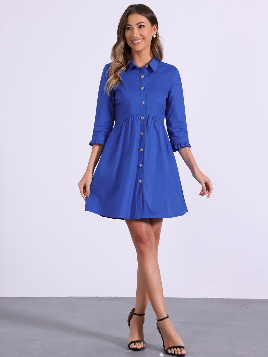 Point-Collar Ruched Dress
