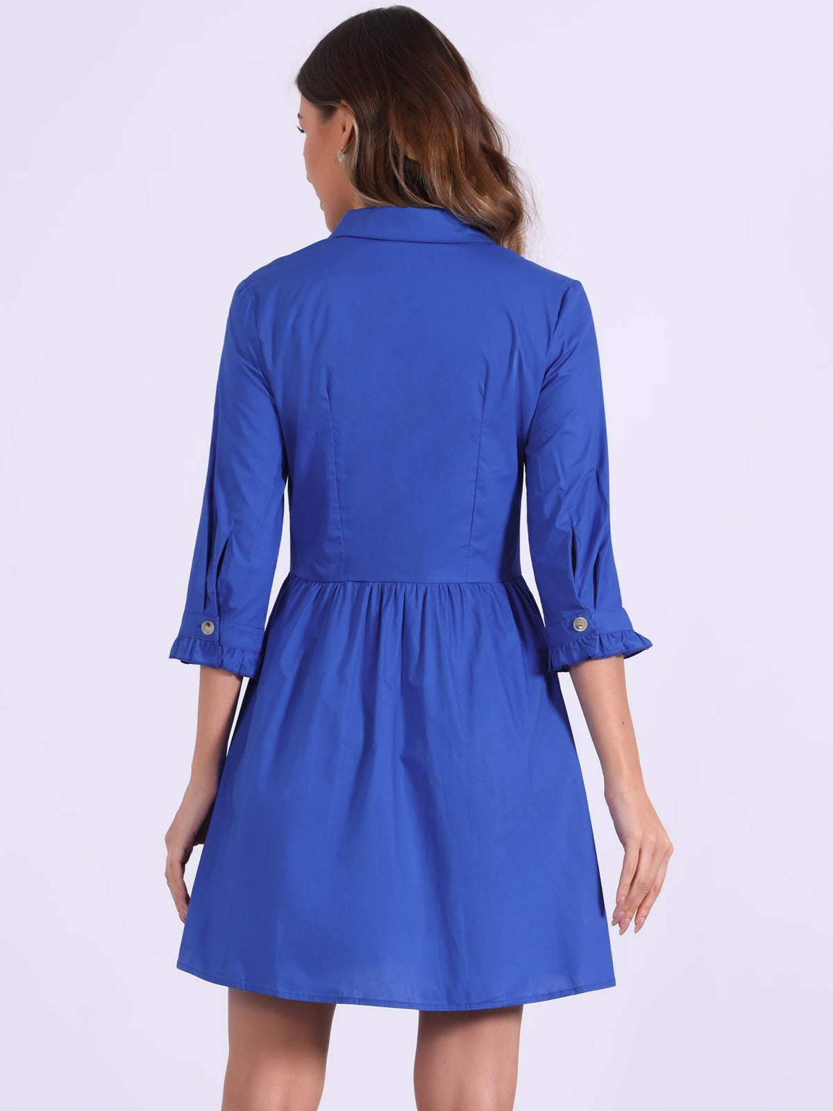 Point-Collar Ruched Dress