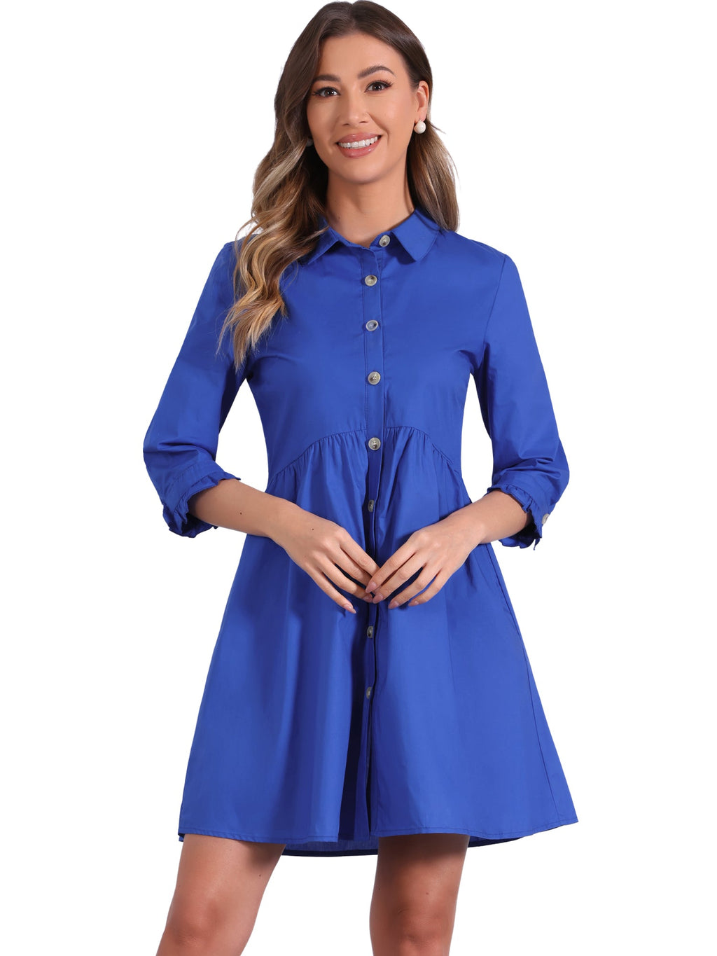 Point-Collar Ruched Dress