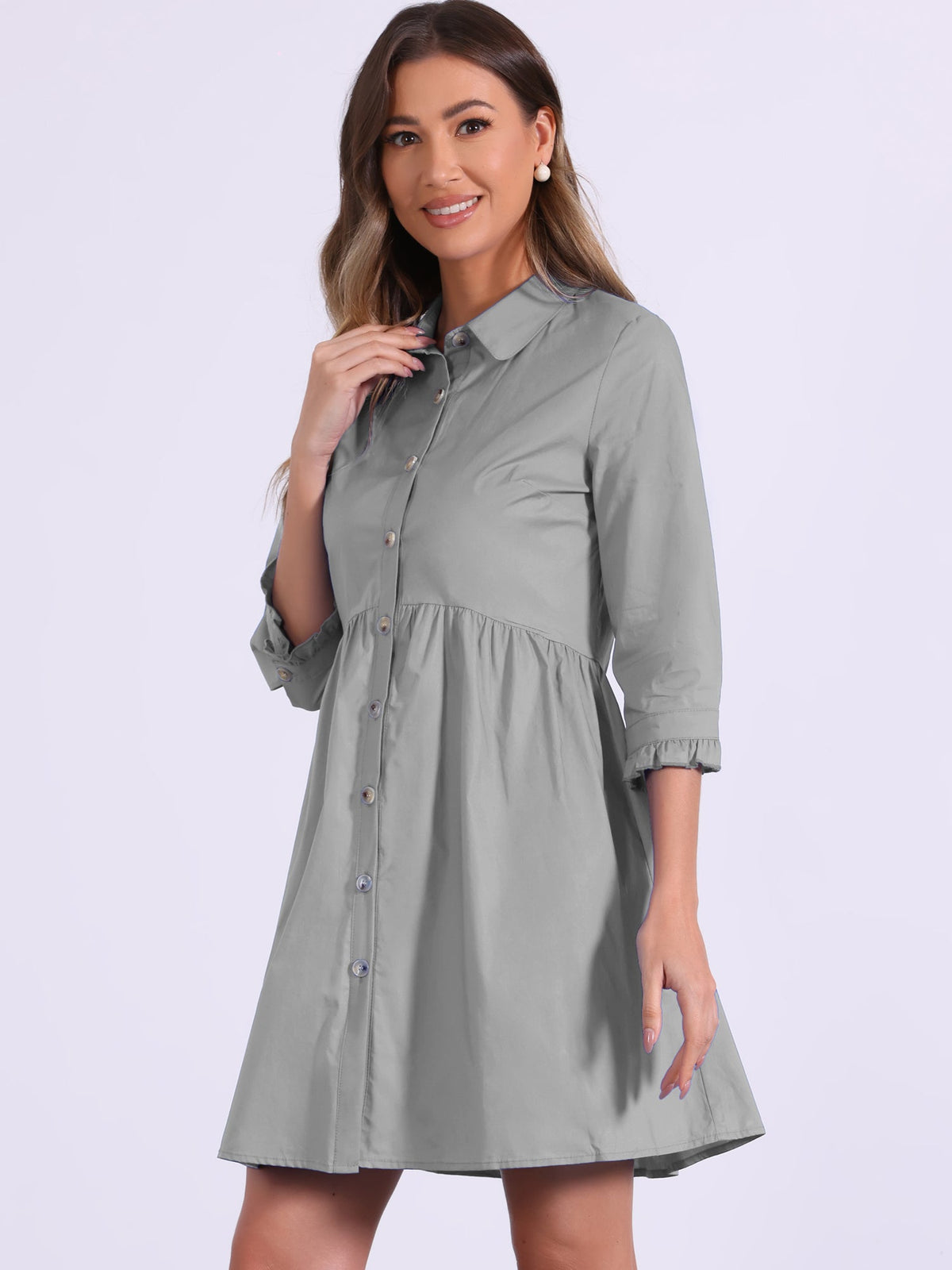 Point-Collar Ruched Dress
