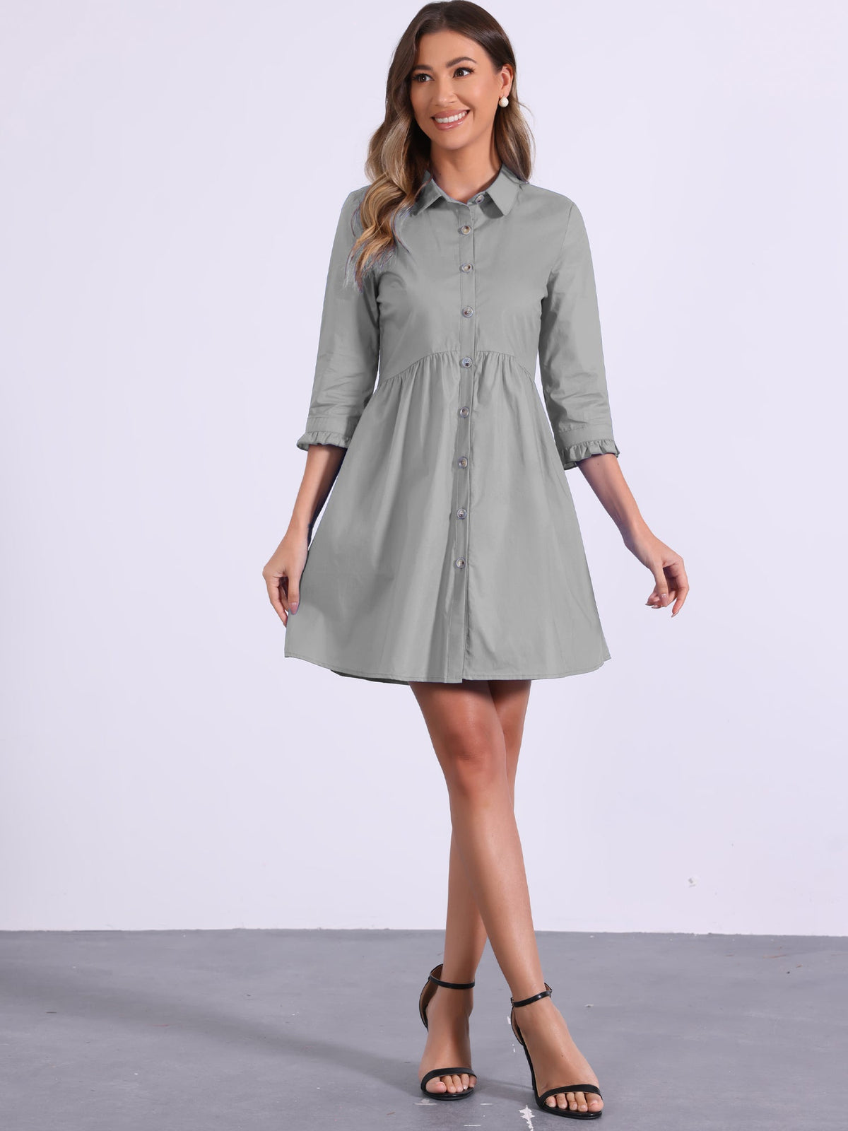 Point-Collar Ruched Dress