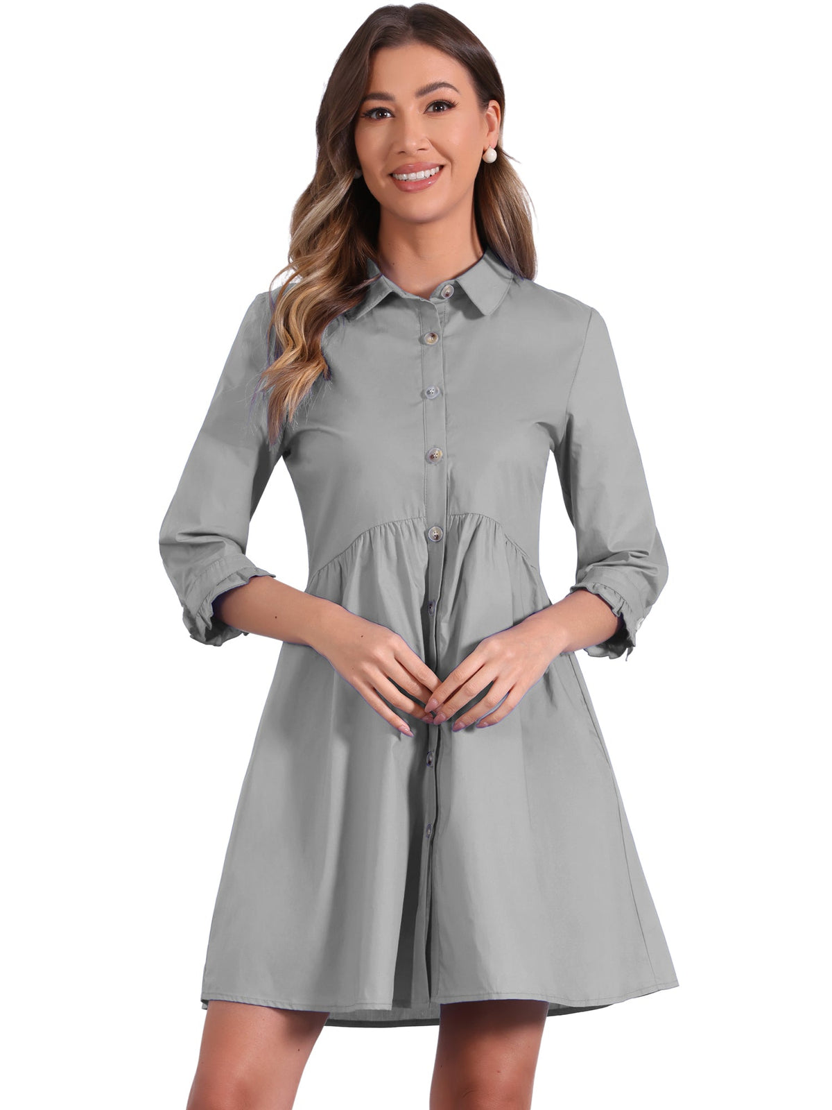 Point-Collar Ruched Dress