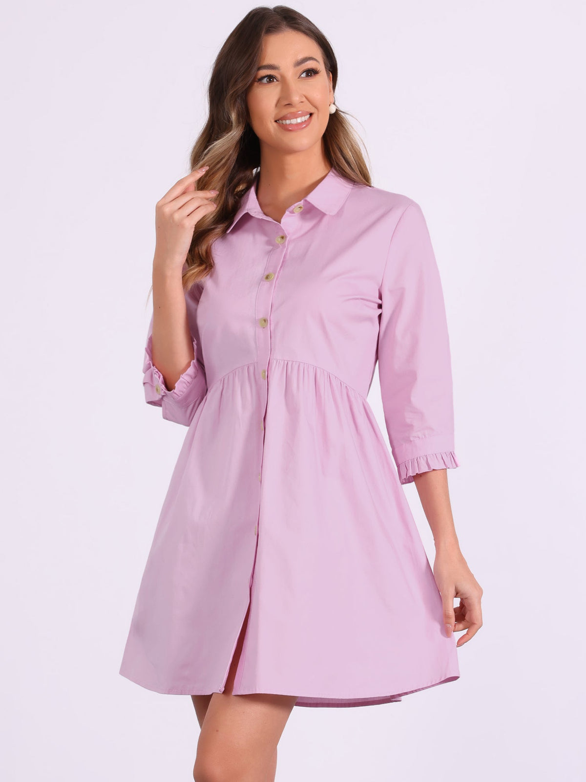 Point-Collar Ruched Dress