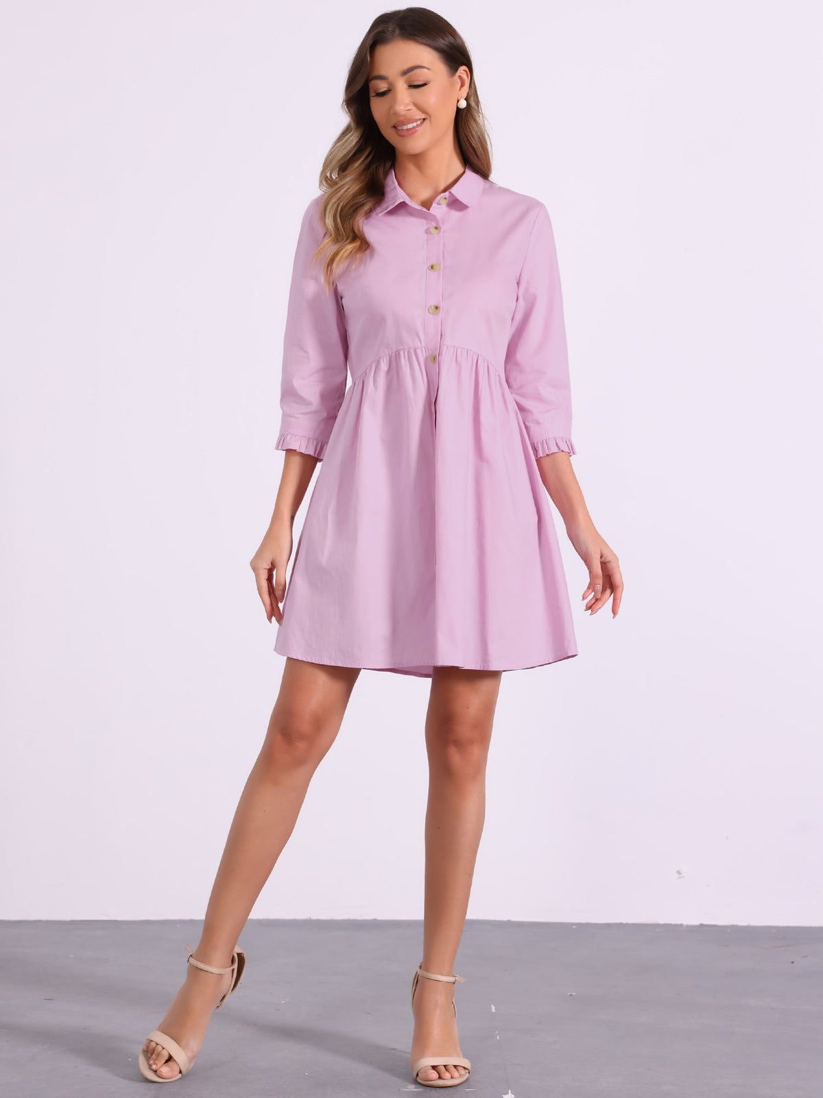 Point-Collar Ruched Dress