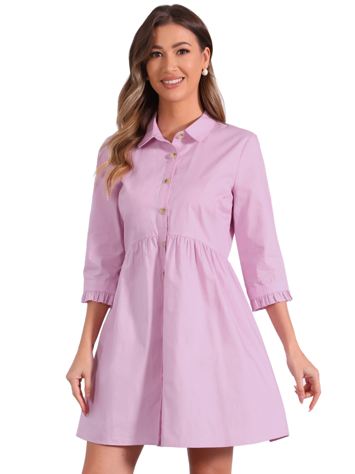 Point-Collar Ruched Dress