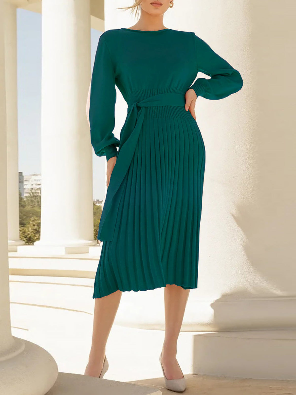 Machine-Wash Polyester Long-Sleeve Dress