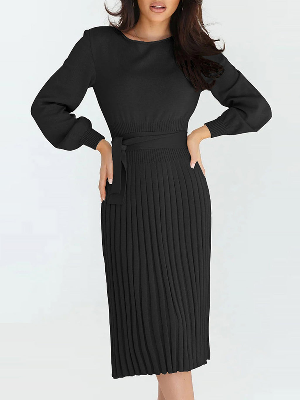 Machine-Wash Polyester Long-Sleeve Dress