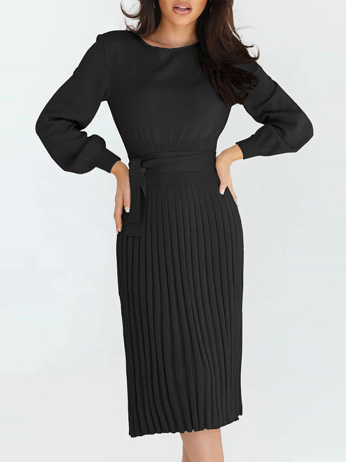 Machine-Wash Polyester Long-Sleeve Dress